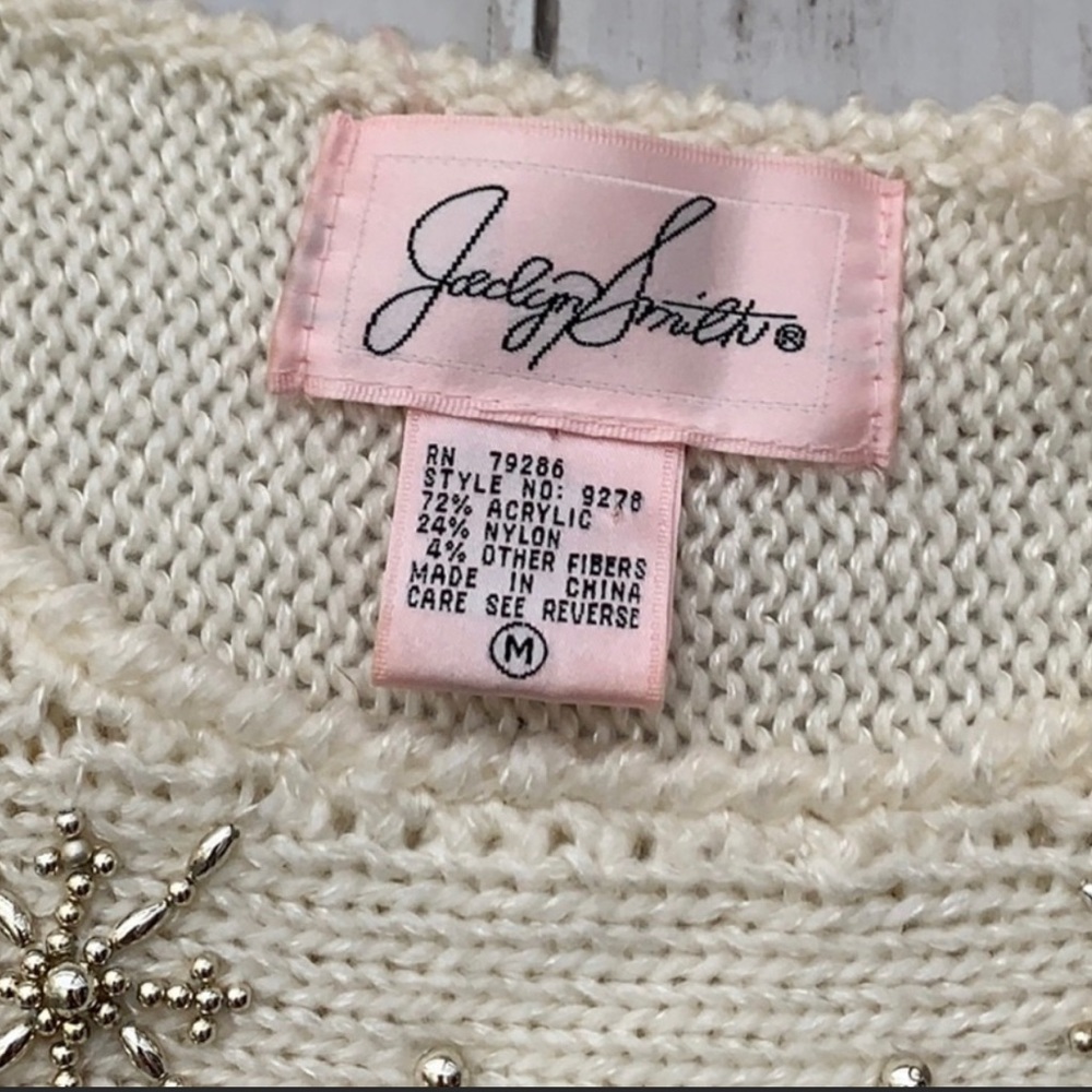 Vintage Jocelyn Smith Beaded Embroidered Sweater Cream Gold Cottagecore Retro - Picture 6 of 9